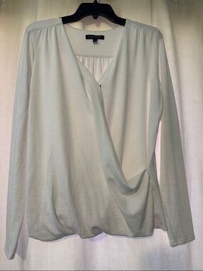 Banana Republic White Drapped V-Neck Long Sleeve Top